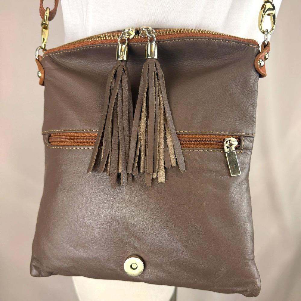 Vintage PONTI FIRENZE Brown Leather Crossbody Purse Bag Tassel Italy‎ Travel